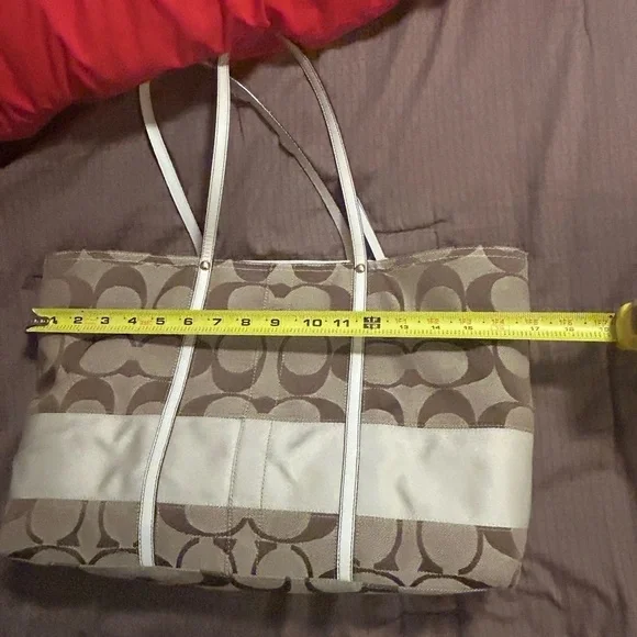 Coach Signature Canvas Tote Bag - Brown and White - Picture 10 of 12